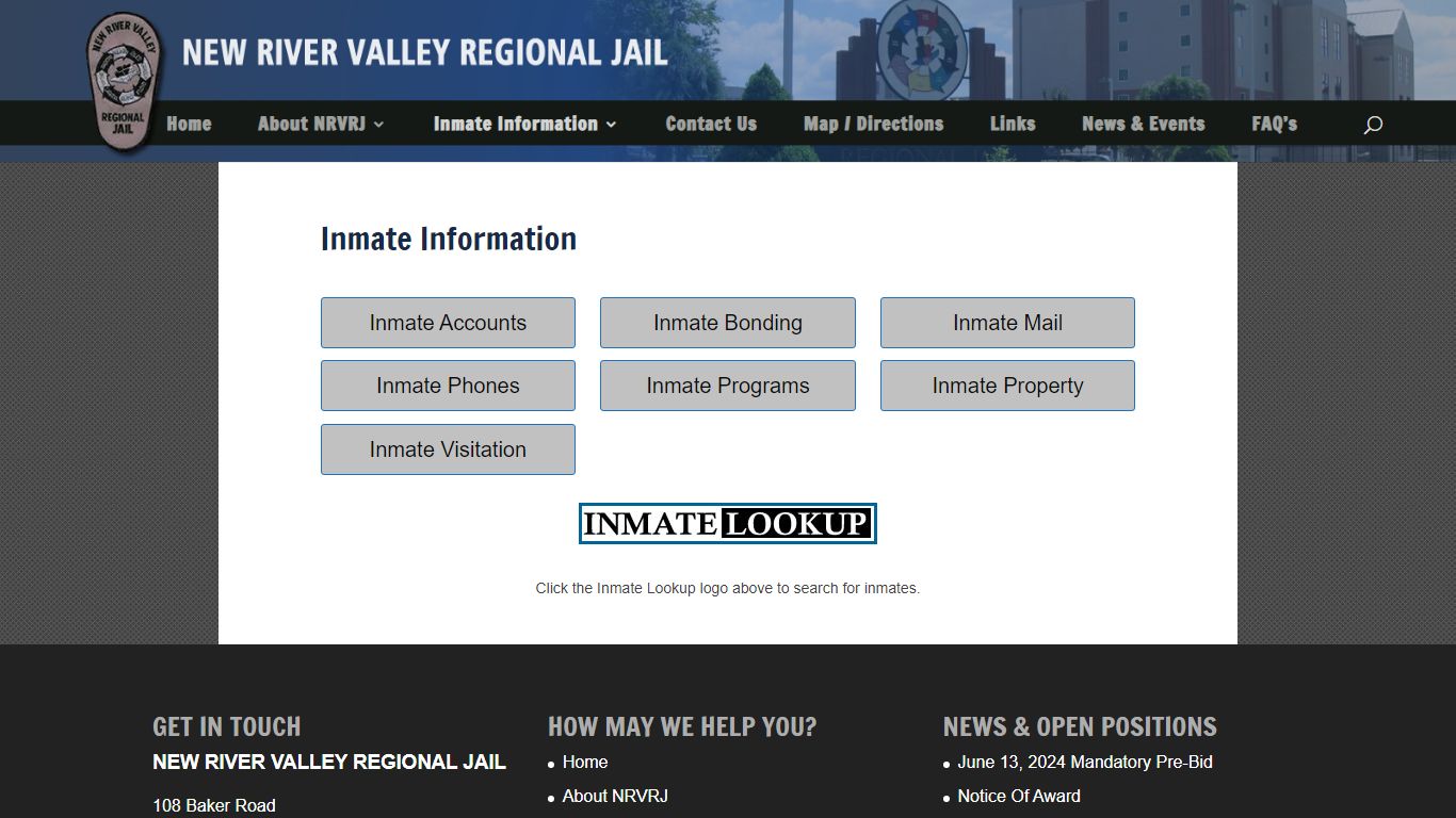 Inmate Information - New River Valley Regional Jail